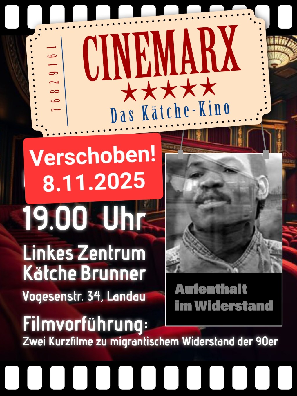 VERSCHOBEN: CineMarx – Das Kätche Kino am 08.11.2025 statt am&nbsp;01.
